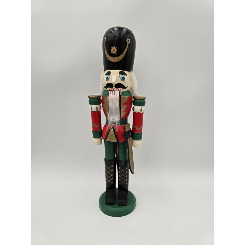 Vintage Traditional Wooden Nutcracker Soldier  Guard Tall Hat  13" 1990s